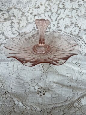 Anchor Hocking Pink Glass Lemon Server Compote Candy Dish